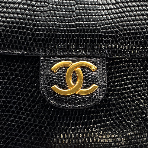 VINTAGE CHANEL CHAIN SHUOLDER BAG BLACK LIZARD GOLD HARDWARE 90324813