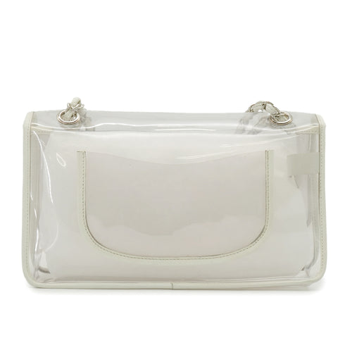 VINTAGE CHANEL CHAIN SHUOLDER BAG CLEAR WHITE VINYL LEATHER SILVER HARDWARE 90339152