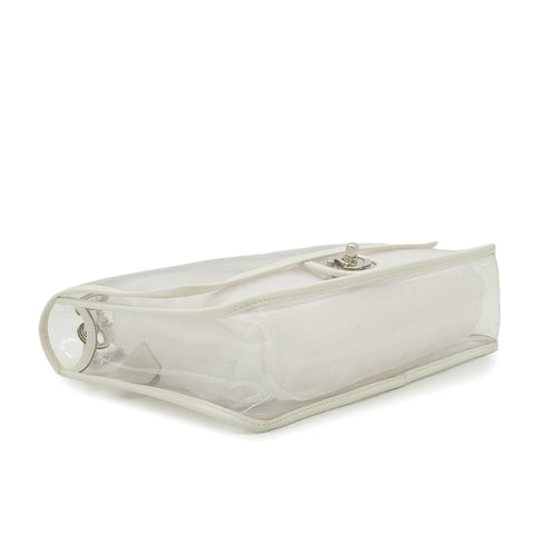 VINTAGE CHANEL CHAIN SHUOLDER BAG CLEAR WHITE VINYL LEATHER SILVER HARDWARE 90339152