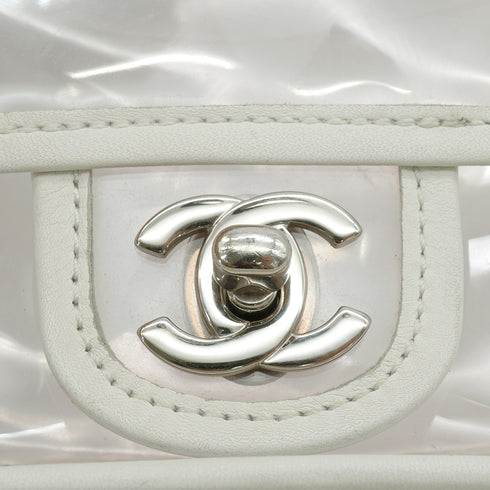 VINTAGE CHANEL CHAIN SHUOLDER BAG CLEAR WHITE VINYL LEATHER SILVER HARDWARE 90339152