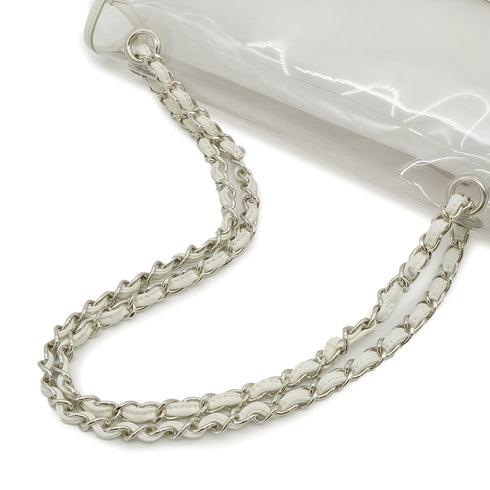 VINTAGE CHANEL CHAIN SHUOLDER BAG CLEAR WHITE VINYL LEATHER SILVER HARDWARE 90339152