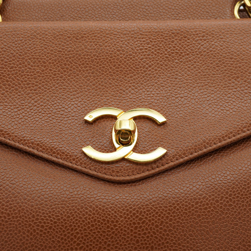 VINTAGE CHANEL CHAIN TOTE BAG BROWN CAVIAR SKIN GOLD HARDWARE 90326210