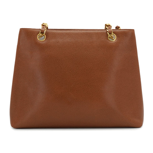 VINTAGE CHANEL COCO BALL CHAIN TOTE SHOULDER BAG BROWN CAVIAR SKIN GOLD HARDWARE 90339952