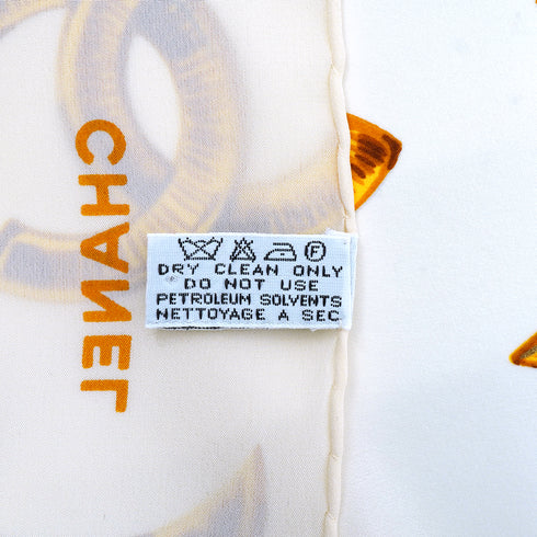 VINTAGE CHANEL SCARF CHAM PATTERN WHITE GOLD SILK 90335897