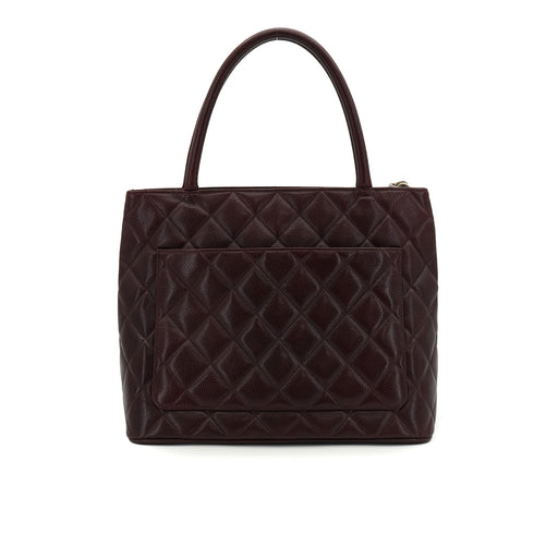 VINTAGE CHANEL MEDALLION MATELLASSE TOTE BAG BORDEAUX CAVIAR SKIN SILVER HARDWARE 90337272