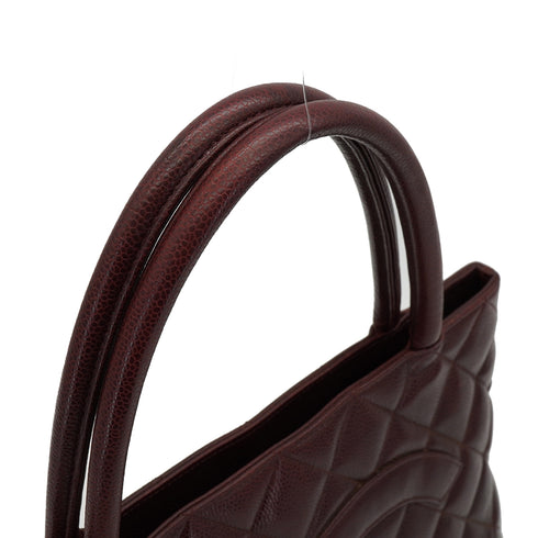 VINTAGE CHANEL MEDALLION MATELLASSE TOTE BAG BORDEAUX CAVIAR SKIN SILVER HARDWARE 90337272