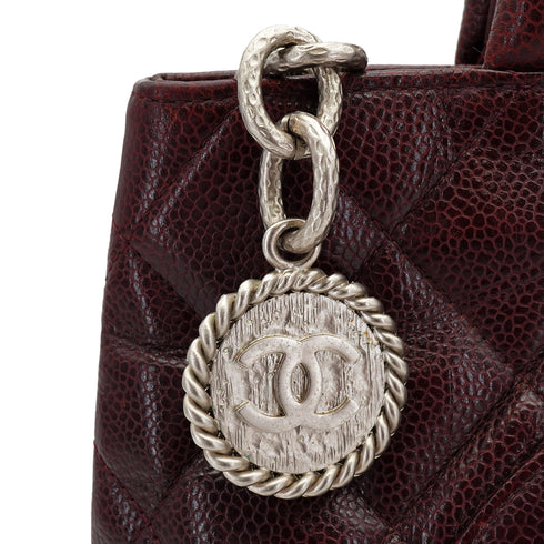 VINTAGE CHANEL MEDALLION MATELLASSE TOTE BAG BORDEAUX CAVIAR SKIN SILVER HARDWARE 90337272
