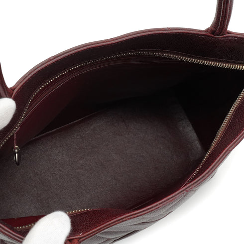VINTAGE CHANEL MEDALLION MATELLASSE TOTE BAG BORDEAUX CAVIAR SKIN SILVER HARDWARE 90337272