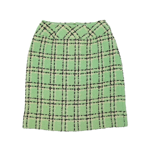 VINTAGE CHANEL CHECK COCO BUTTON TWEED JACKET SKIRT SET LIGHT GREEN WOOL 38 94P RTW 90332949