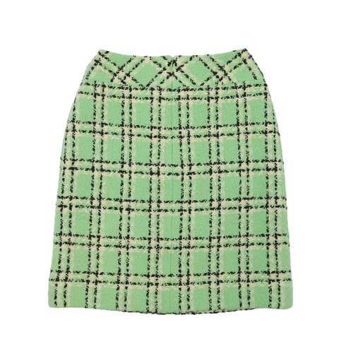 VINTAGE CHANEL CHECK COCO BUTTON TWEED JACKET SKIRT SET LIGHT GREEN WOOL 38 94P RTW 90332949