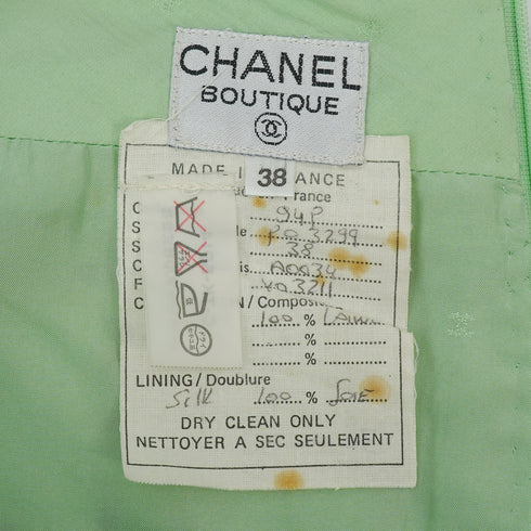VINTAGE CHANEL CHECK COCO BUTTON TWEED JACKET SKIRT SET LIGHT GREEN WOOL 38 94P RTW 90332949