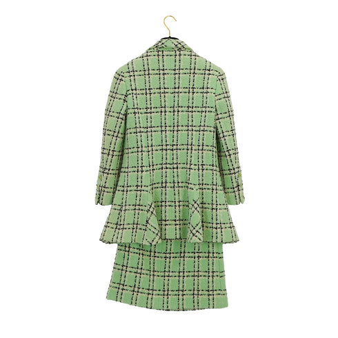 VINTAGE CHANEL CHECK COCO BUTTON TWEED JACKET SKIRT SET LIGHT GREEN WOOL 38 94P RTW 90332949