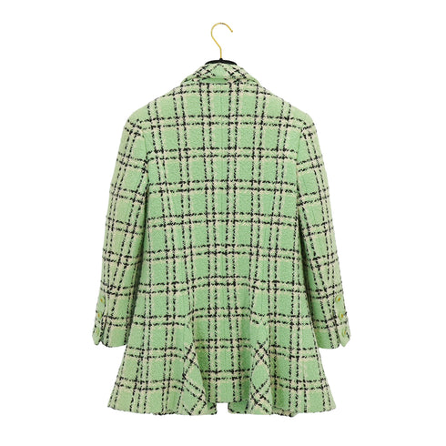 VINTAGE CHANEL CHECK COCO BUTTON TWEED JACKET SKIRT SET LIGHT GREEN WOOL 38 94P RTW 90332949