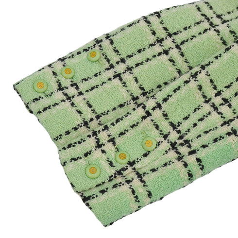 VINTAGE CHANEL CHECK COCO BUTTON TWEED JACKET SKIRT SET LIGHT GREEN WOOL 38 94P RTW 90332949