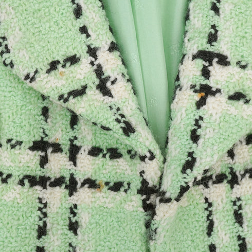 VINTAGE CHANEL CHECK COCO BUTTON TWEED JACKET SKIRT SET LIGHT GREEN WOOL 38 94P RTW 90332949