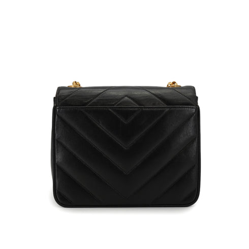 VINTAGE CHANEL CHEVRON BIJOU CHAIN SHOULDER BAG BLACK LAMB SKIN GOLD HARDWARE 90330935