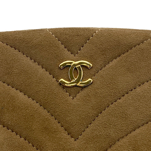 VINTAGE CHANEL CHEVRON BIJOU CHAIN SHOULDER BAG BROWN SUEDE GOLD HARDWARE 90321629