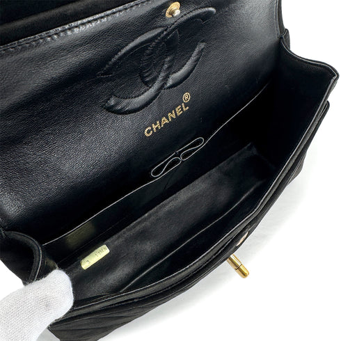 VINTAGE CHANEL CHEVRON CHAIN SHOULDER BAG BLACK SUEDE GOLD HARDWARE 90322286
