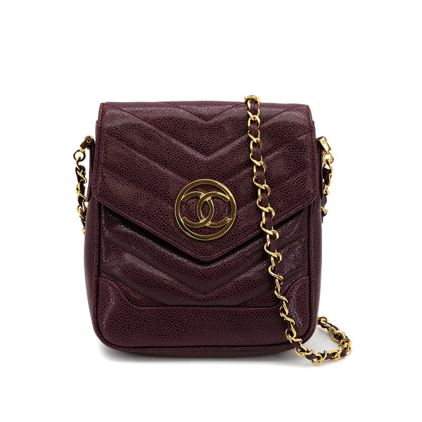 VINTAGE CHANEL CHEVRON CHAIN SHOULDER BAG BURGUNDY CAVIAR SKIN GOLD HARDWARE 90323193