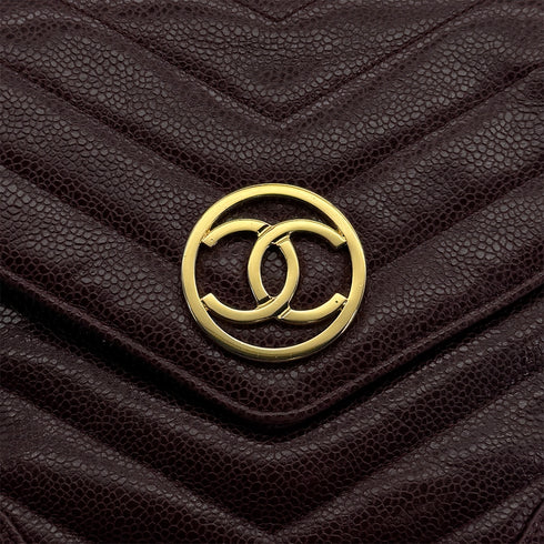 VINTAGE CHANEL CHEVRON CHAIN SHOULDER BAG BURGUNDY CAVIAR SKIN GOLD HARDWARE 90323193