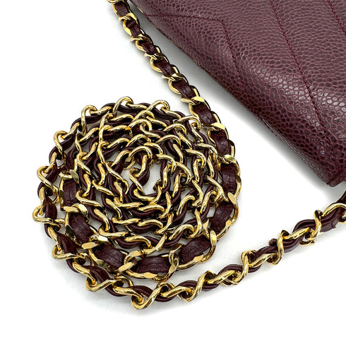 VINTAGE CHANEL CHEVRON CHAIN SHOULDER BAG BURGUNDY CAVIAR SKIN GOLD HARDWARE 90323193