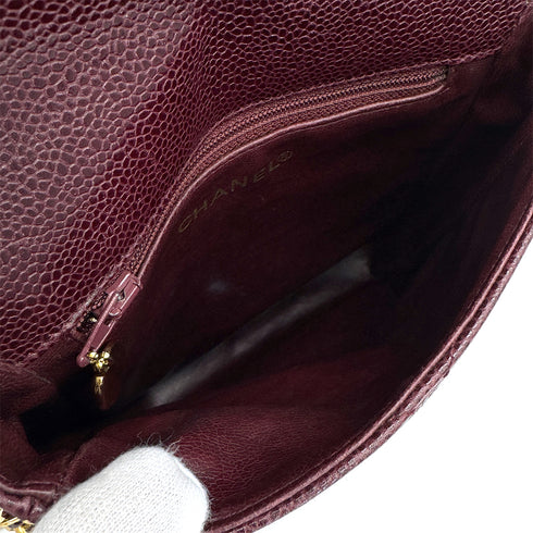 VINTAGE CHANEL CHEVRON CHAIN SHOULDER BAG BURGUNDY CAVIAR SKIN GOLD HARDWARE 90323193