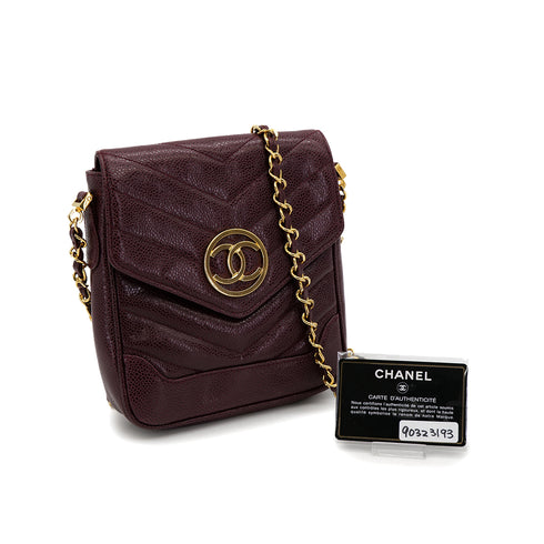 VINTAGE CHANEL CHEVRON CHAIN SHOULDER BAG BURGUNDY CAVIAR SKIN GOLD HARDWARE 90323193