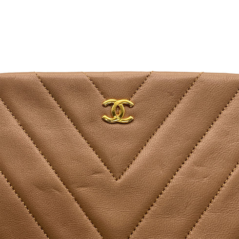 VINTAGE CHANEL CHEVRON CHAIN SHOULDER BAG CAMEL LAMB SKIN GOLD HARDWARE 90324814