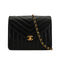 VINTAGE CHANEL CHEVRON V STITCH CHAIN SHOULDER BAG BLACK LAMB SKIN GOLD HARDWARE 90335500