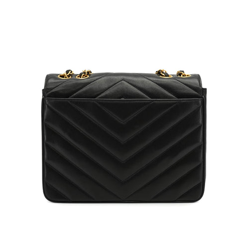 VINTAGE CHANEL CHEVRON V STITCH CHAIN SHOULDER BAG BLACK LAMB SKIN GOLD HARDWARE 90335500