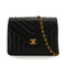 VINTAGE CHANEL CHEVRON V STITCH CHAIN SHOULDER BAG BLACK LAMB SKIN GOLD HARDWARE 90341827