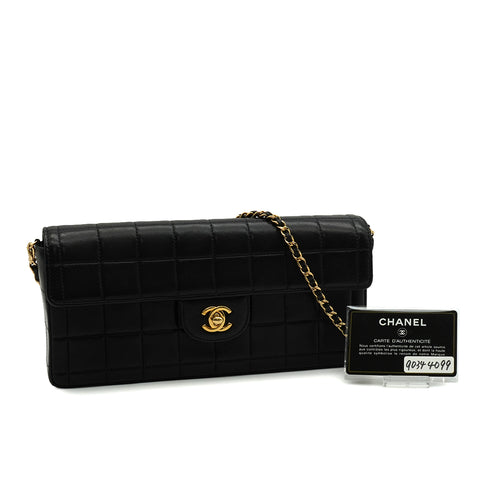 VINTAGE CHANEL CHOCOLATE BAR CHAIN SHOULDER BAG BLACK LAMB SKIN 90344099