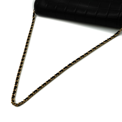 VINTAGE CHANEL CHOCOLATE BAR CHAIN SHOULDER BAG BLACK LAMB SKIN 90344099
