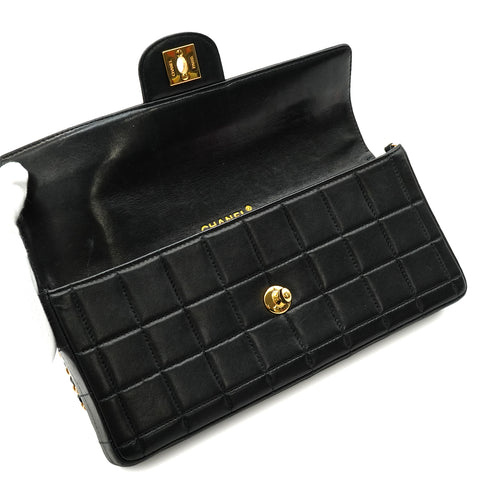 VINTAGE CHANEL CHOCOLATE BAR CHAIN SHOULDER BAG BLACK LAMB SKIN 90344099