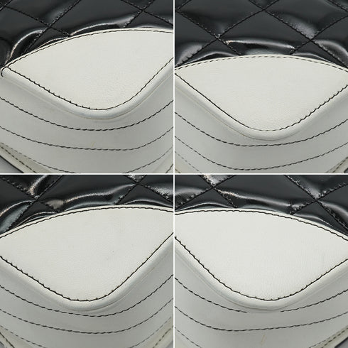 VINTAGE CHANEL CHOCOLATE BAR HAND SHOULDER BAG BLACK WHITE ENAMEL LEATHER SILVER HARDWARE 90345512