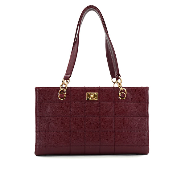 VINTAGE CHANEL CHOCOLATE BAR TURN LOCK SHOULDER BAG BORDEAUX CAVIAR SKIN 90326770
