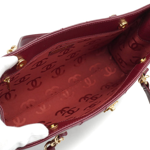 VINTAGE CHANEL CHOCOLATE BAR TURN LOCK SHOULDER BAG BORDEAUX CAVIAR SKIN 90326770