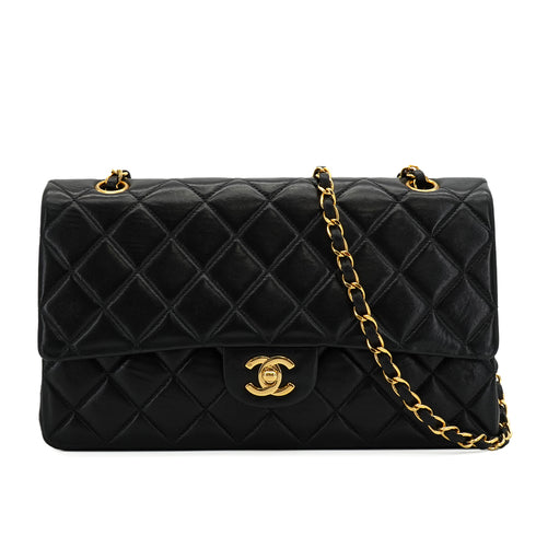VINTAGE CHANEL CLASSIC FLAP CHAIN SHOULDER BAG BLACK LAMB SKIN GOLD HARDWARE 90349276