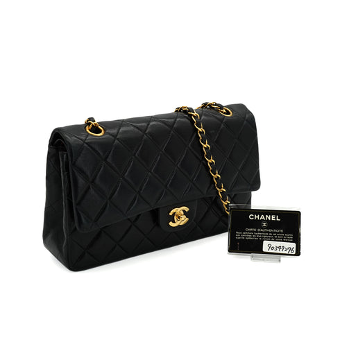 VINTAGE CHANEL CLASSIC FLAP CHAIN SHOULDER BAG BLACK LAMB SKIN GOLD HARDWARE 90349276