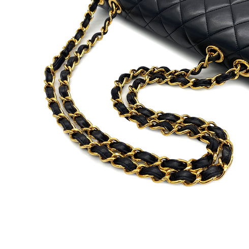 VINTAGE CHANEL CLASSIC FLAP JUMBO CHAIN SHOULDER BAG BLACK LAMB SKIN GOLD HARDWARE 90324817