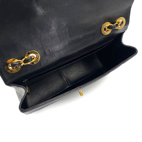 VINTAGE CHANEL CLASSIC FLAP JUMBO CHAIN SHOULDER BAG BLACK LAMB SKIN GOLD HARDWARE 90324817