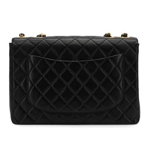 VINTAGE CHANEL CLASSIC FLAP JUMBO CHAIN SHOULDER BAG BLACK LAMB SKIN GOLD HARDWARE 90334263