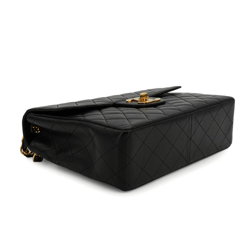 VINTAGE CHANEL CLASSIC FLAP JUMBO CHAIN SHOULDER BAG BLACK LAMB SKIN GOLD HARDWARE 90334263
