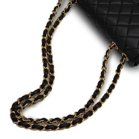 VINTAGE CHANEL CLASSIC FLAP JUMBO CHAIN SHOULDER BAG BLACK LAMB SKIN GOLD HARDWARE 90334263