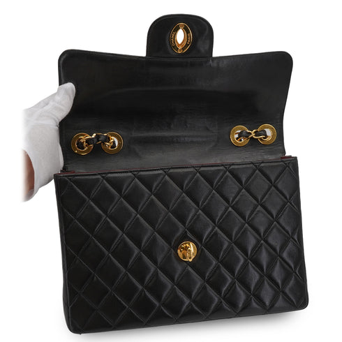 VINTAGE CHANEL CLASSIC FLAP JUMBO CHAIN SHOULDER BAG BLACK LAMB SKIN GOLD HARDWARE 90334263
