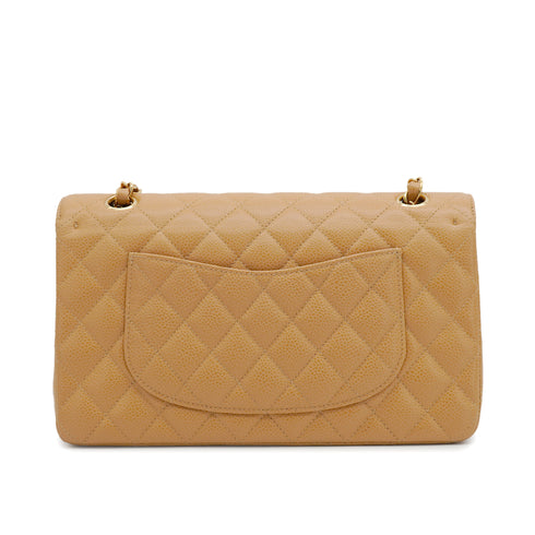 VINTAGE CHANEL CLASSIC FLAP MEDIUM CHAIN SHOULDER BAG BEIGE CAVIAR SKIN GOLD HARDWARE 90343003