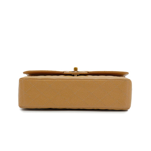 VINTAGE CHANEL CLASSIC FLAP MEDIUM CHAIN SHOULDER BAG BEIGE CAVIAR SKIN GOLD HARDWARE 90343003