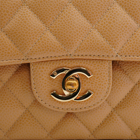 VINTAGE CHANEL CLASSIC FLAP MEDIUM CHAIN SHOULDER BAG BEIGE CAVIAR SKIN GOLD HARDWARE 90343003