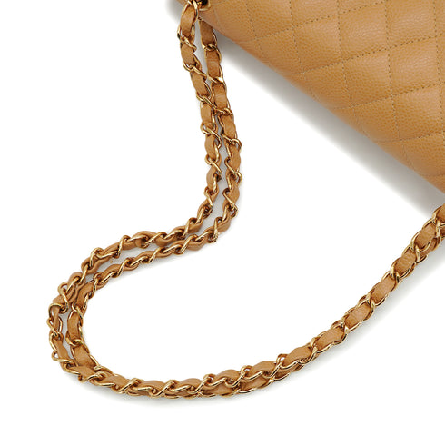 VINTAGE CHANEL CLASSIC FLAP MEDIUM CHAIN SHOULDER BAG BEIGE CAVIAR SKIN GOLD HARDWARE 90343003