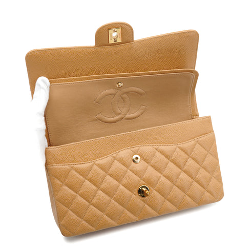 VINTAGE CHANEL CLASSIC FLAP MEDIUM CHAIN SHOULDER BAG BEIGE CAVIAR SKIN GOLD HARDWARE 90343003